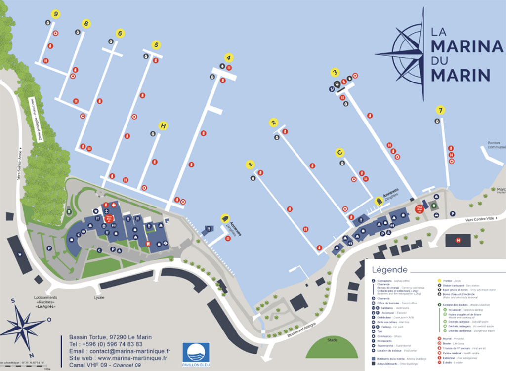 Plan de la Marina du Marin, Martinique, Antilles, Caraïbes, ACM CARAÏBES location catamaran